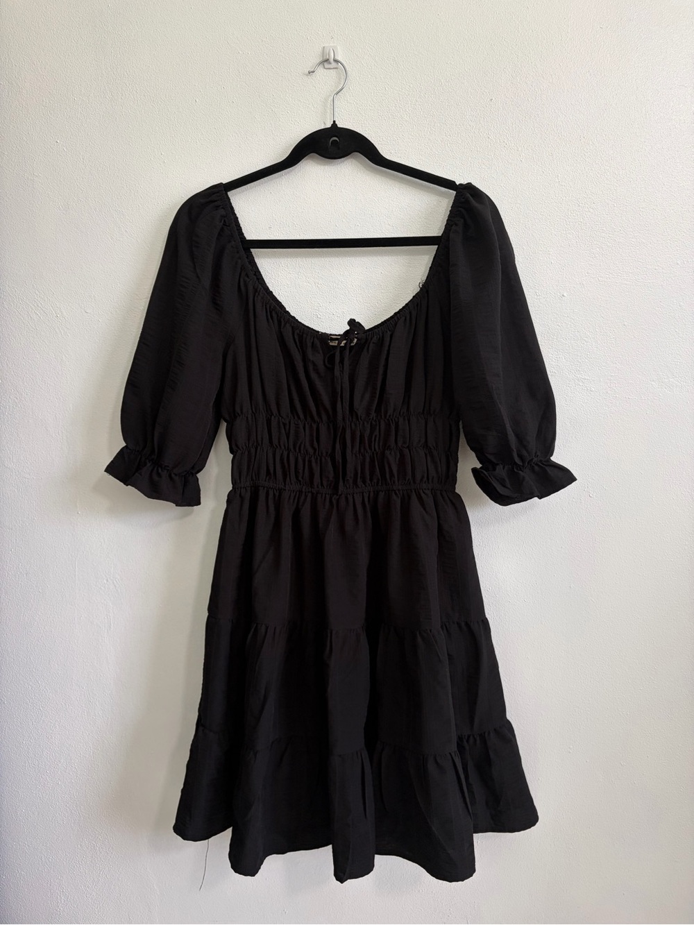 Liberty Love Black Smocked Puff-Sleeve Mini Dress